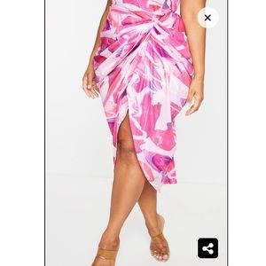 plus size runched side midi skirt